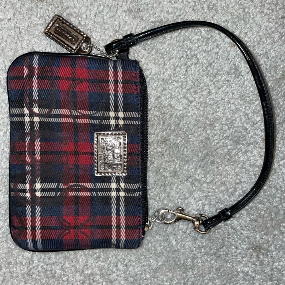 Coach Plaid Zip Up Wristlet